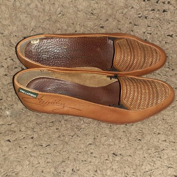 Vintage TED LAPIDUS-Brown Leather-Woven Patterned Wedges-Sz 7-Excellent - Picture 6 of 7